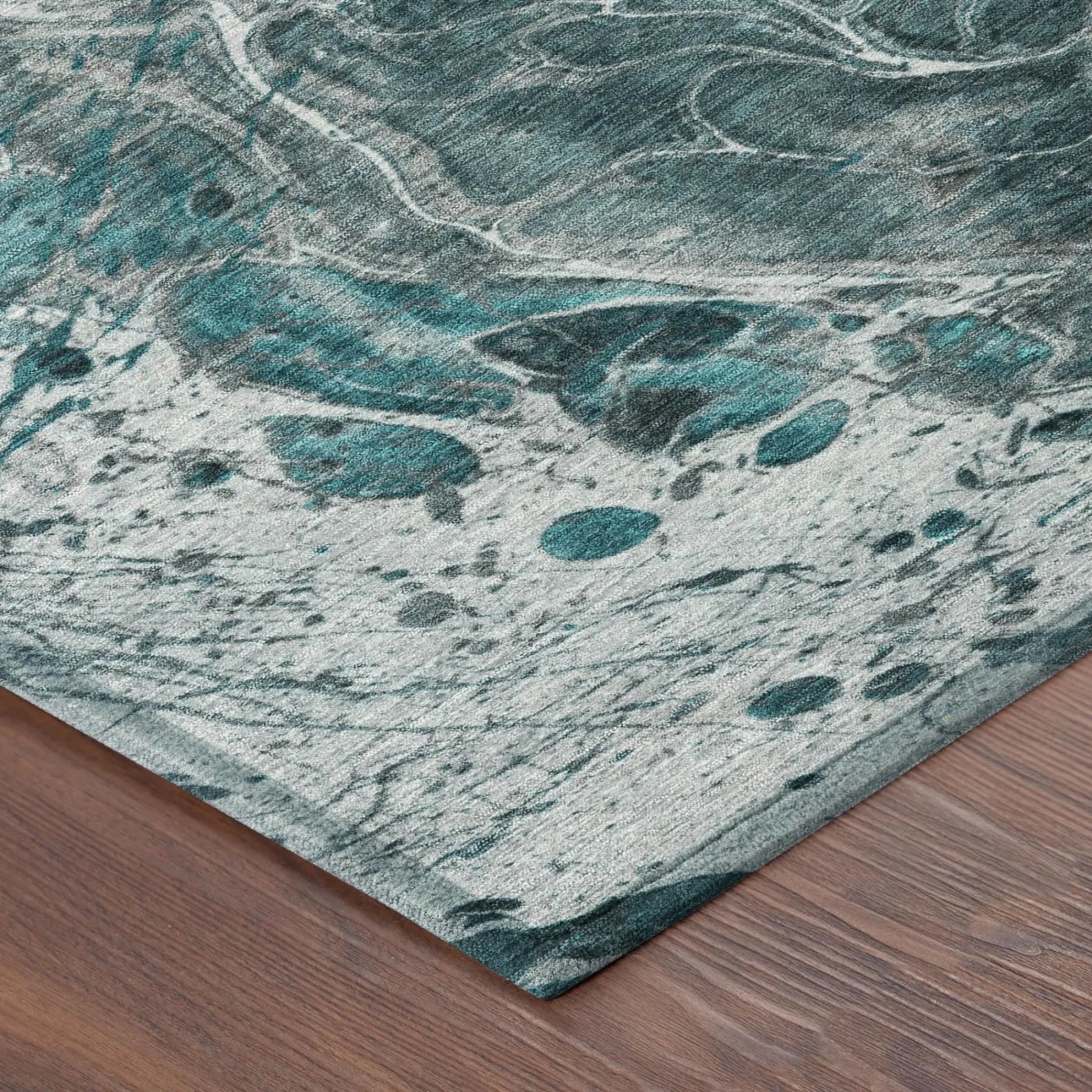 3' X 5' Teal Blue And Gray Abstract Washable Indoor Outdoor Area Rug Homeroots Outdoor